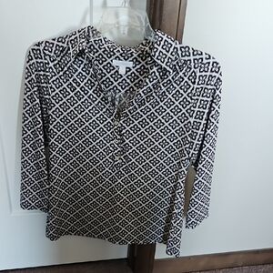 Charter Club Black and White Geometric Pattern Blouse